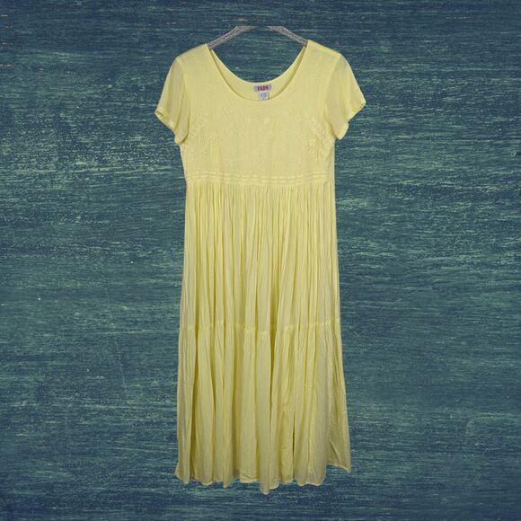 VINTAGE FADS 80's Embroidered Boho Cottage Peasant Broomstick Maxi Dress Medium - Picture 1 of 6